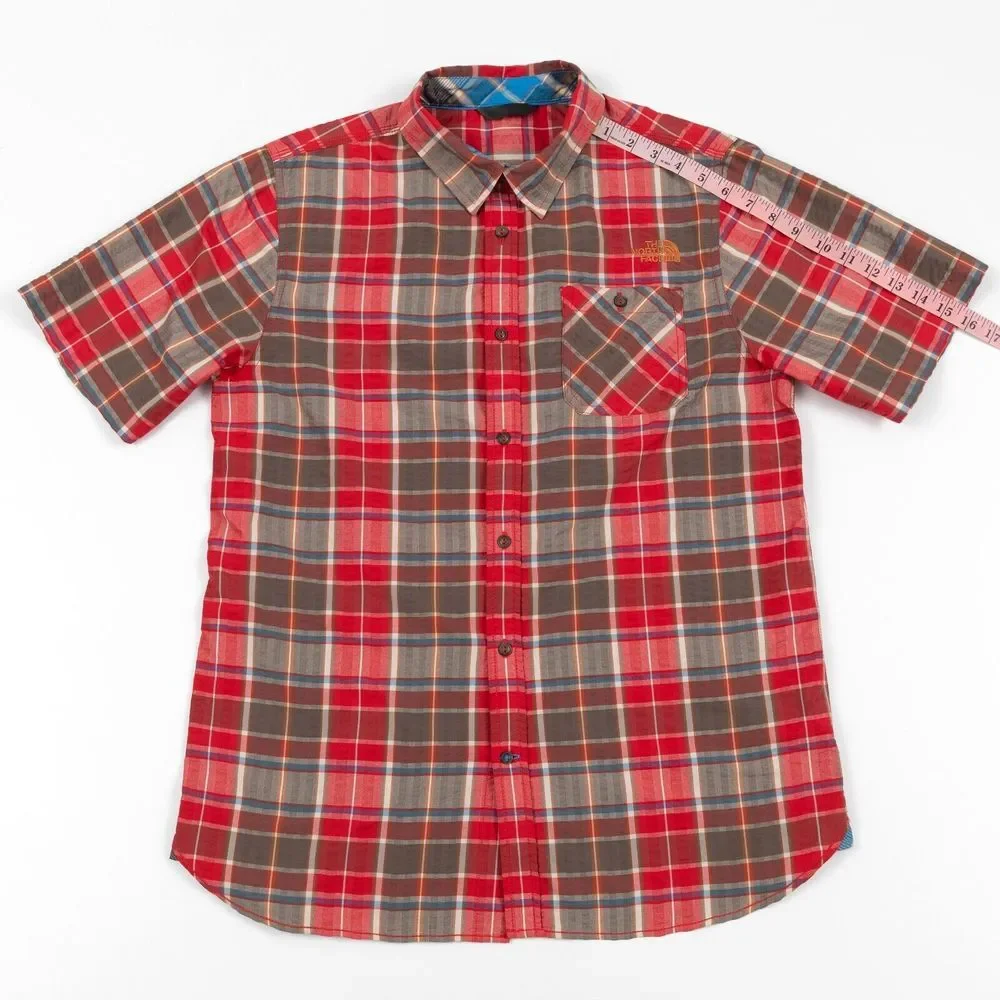 The North Face Men's Red Multicolor Plaid‎ Short Sleeve Hiking Shirt Medium